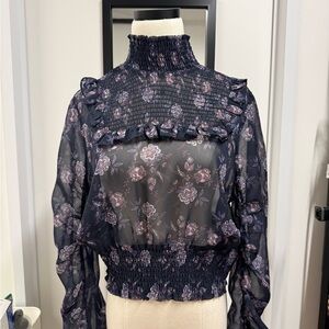 H&M Navy Floral Sheer Blouse